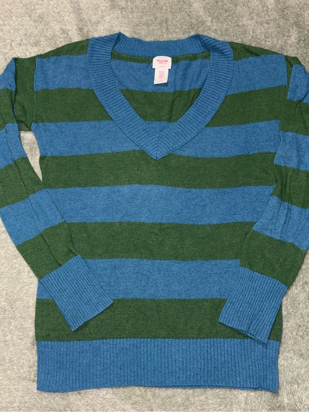 Mossimo Supply Co. Blue and Green Striped V-Neck Sweater vintage